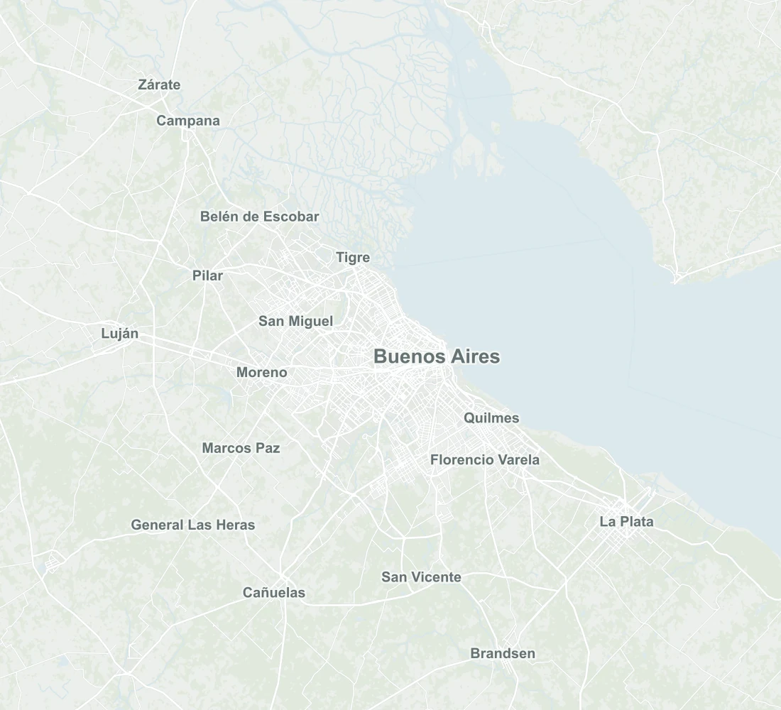 Buenos Aires y su área metropolitana, desde Zárate y Luján hasta La Plata